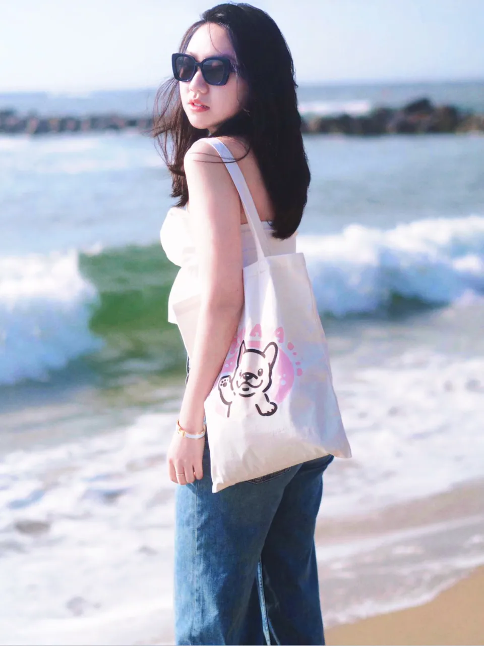 Beach day with Waffle: Fun, Sun, and Style.